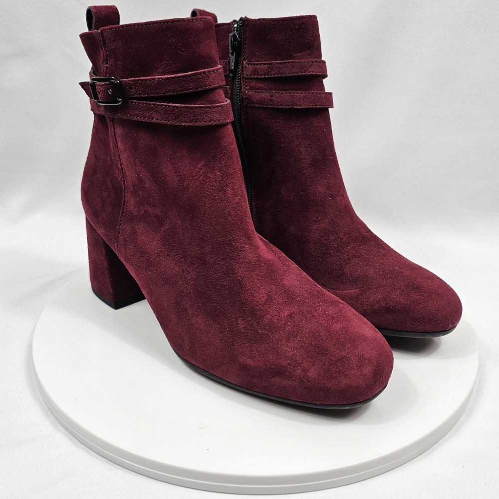 NWOT Paul Green Sydney Ankle Boot Bootie Block Heel Zipper Bordo Suede 4.5 7
